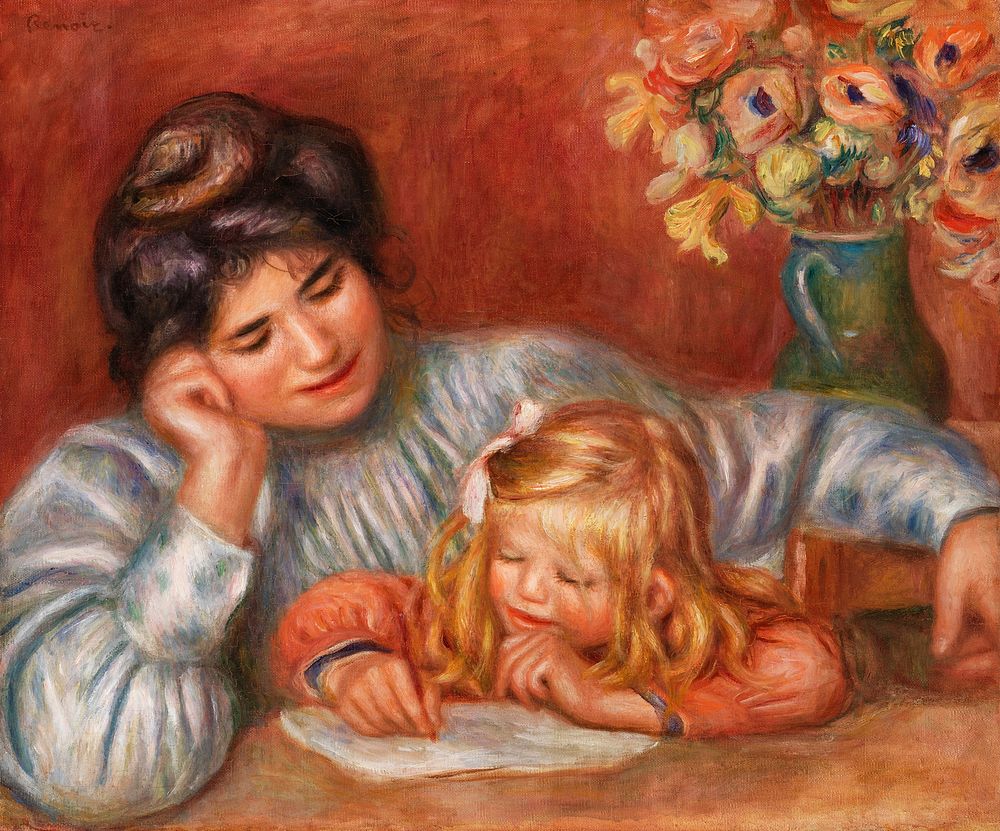 Writing Lesson (La Le&ccedil;on d'&eacute;criture) (1905) by Pierre-Auguste Renoir. Original from Barnes Foundation.…