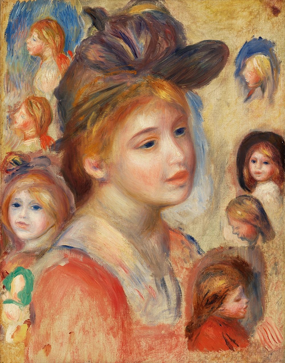 Study of Girls' Heads (&Eacute;tude de t&ecirc;tes de jeunes filles) (1893) by Pierre-Auguste Renoir. Original from Barnes…