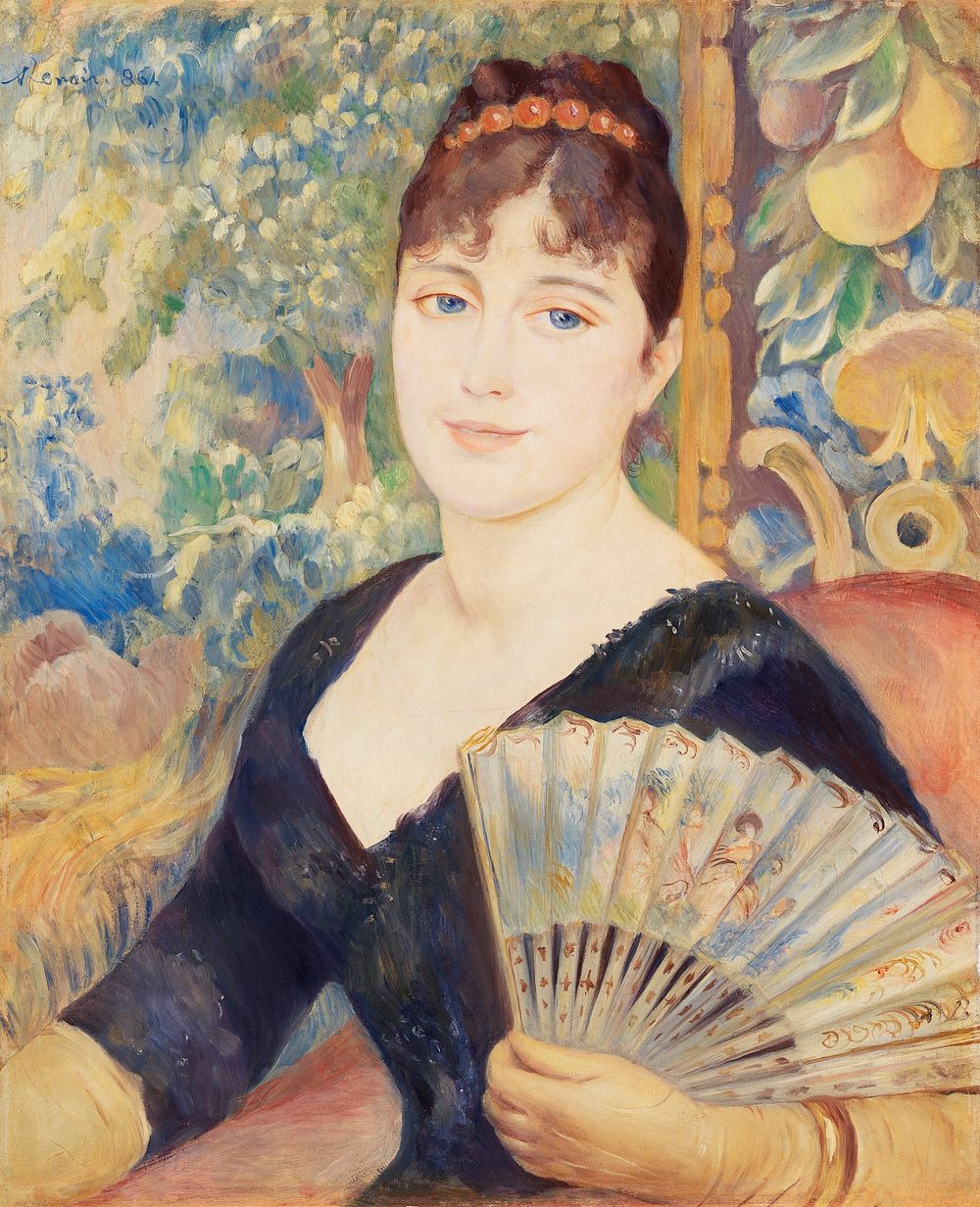 Woman with Fan (Femme à l'éventail) (1886) by Pierre-Auguste Renoir. Original from Barnes Foundation. Digitally enhanced by…