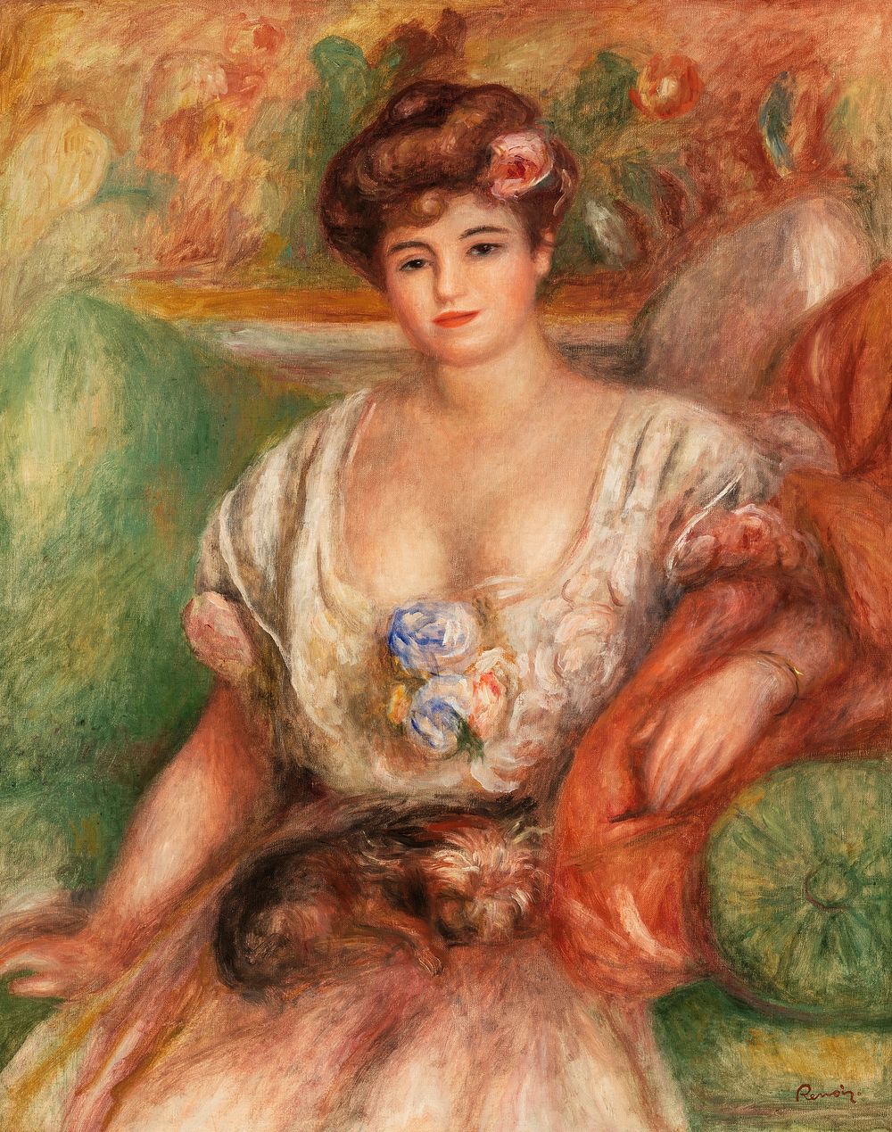 Portrait of Misia Sert (Jeune femme au griffon) (1907) by Pierre-Auguste Renoir. Original from Barnes Foundation. Digitally…