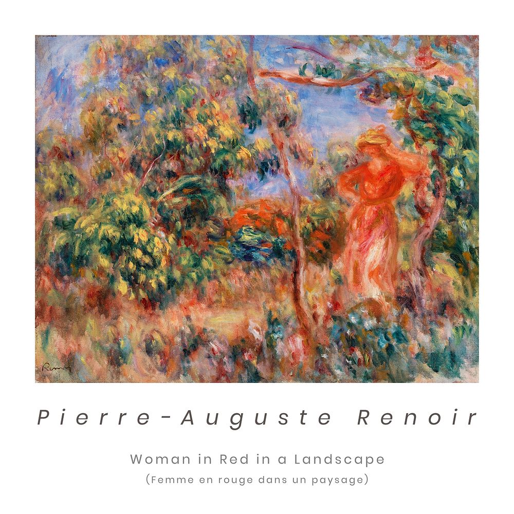 Auguste Renoir art print, famous painting, Woman in Red in a Landscape