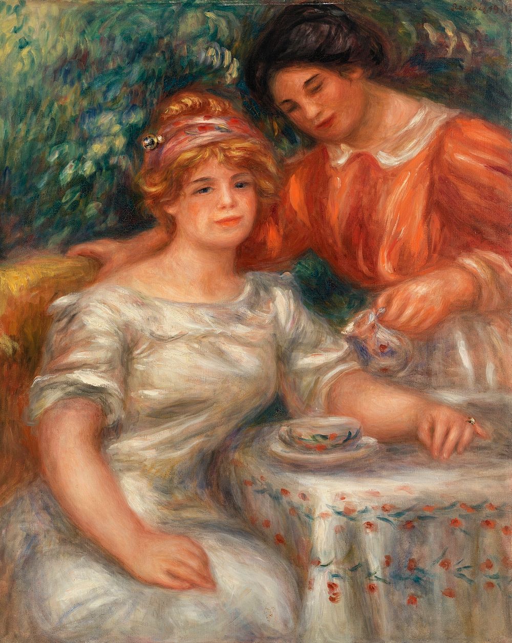 Tea Time (1911) by Pierre-Auguste Renoir. Original from Barnes Foundation. Digitally enhanced by rawpixel.