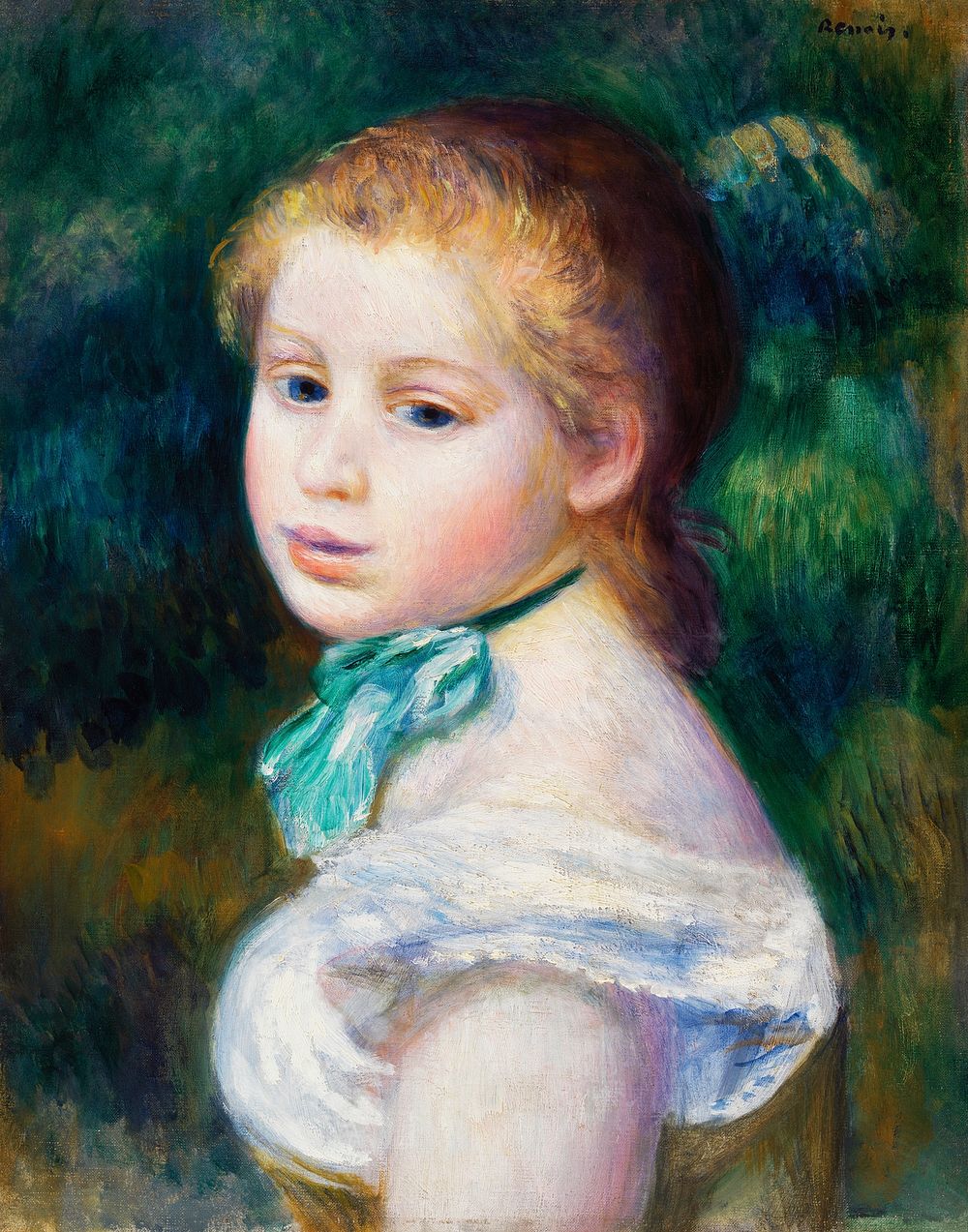 Head of Young Girl (T&ecirc;te de jeune fille) (1885) by Pierre-Auguste Renoir. Original from Barnes Foundation. Digitally…