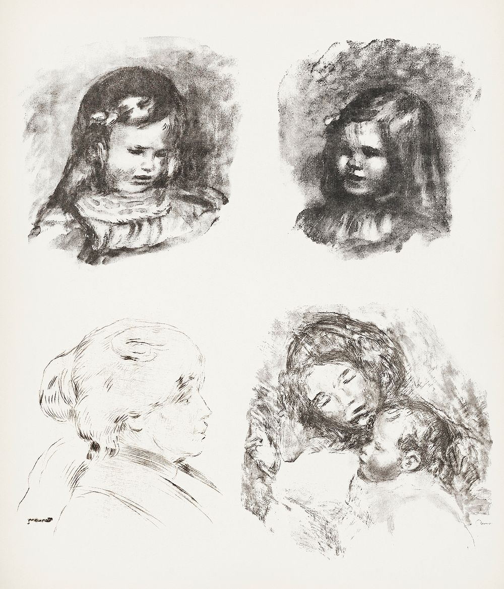 Lithograph of Claude Renoir, Head Lowered (1904), Claude Renoir, Turned to the Left (1904), Berthe Morisot (1892), and…