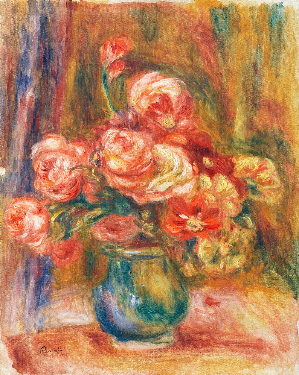 Vase of Roses (c. 1890&ndash;1900) by Pierre-Auguste Renoir. Original from The Los Angeles County Museum of Art. Digitally…