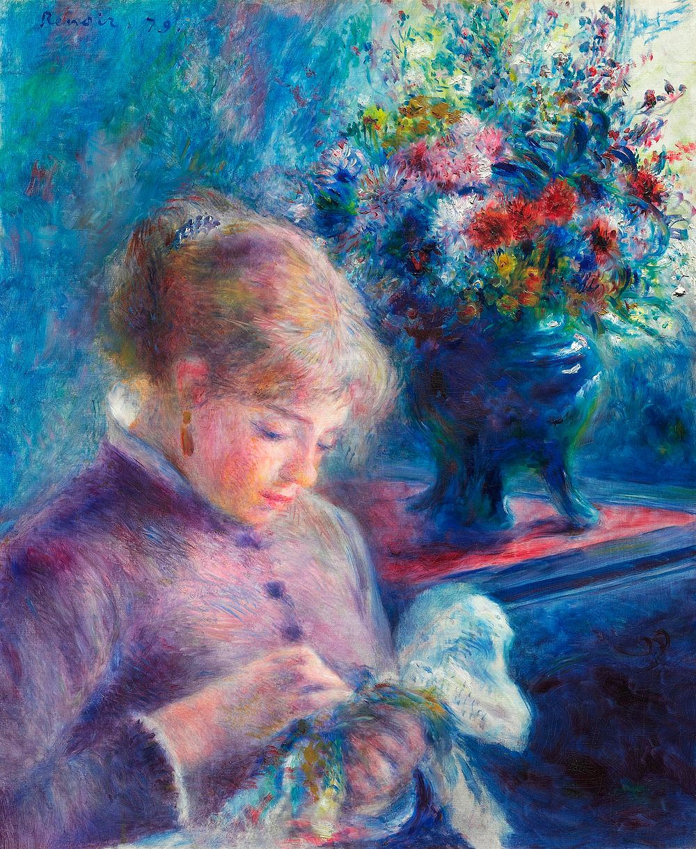 Young Woman Sewing (1879) by Pierre-Auguste Renoir. Original from The Art Institute of Chicago. Digitally enhanced by…