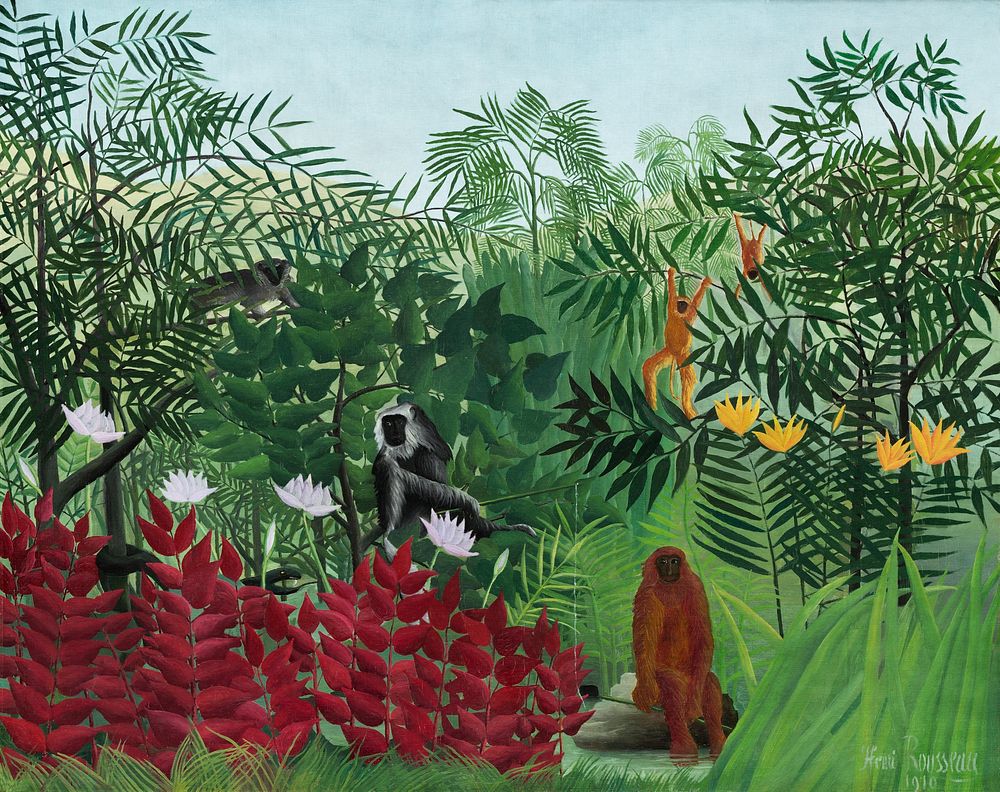 Tropical Forest with Monkeys (1910) by Henri Rousseau. Original from The National Gallery of Art. Digitally enhanced by…