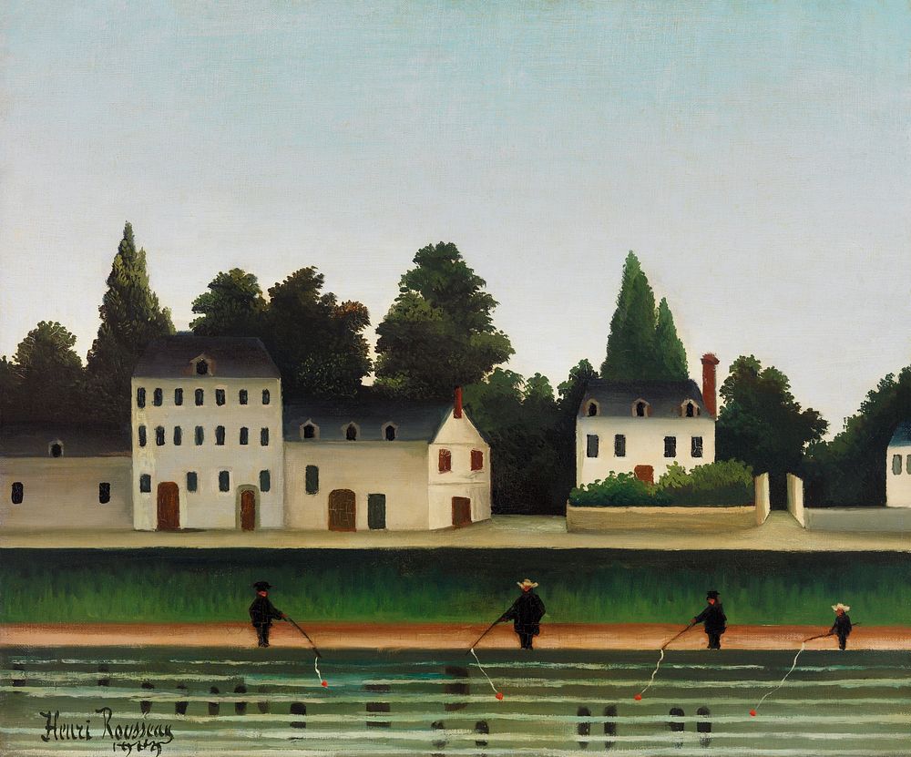 Landscape and Four Fisherman (Paysage et quatre p&ecirc;cheurs &agrave; la ligne) by Henri Rousseau. Original from Barnes…