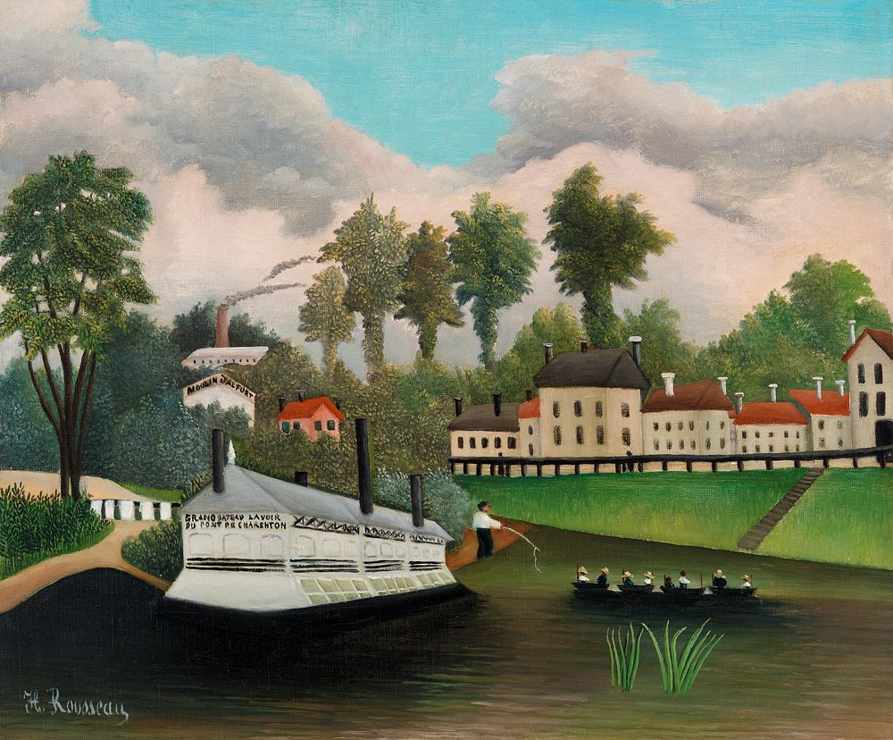 The Laundry Boat of Pont de Charenton (Le Bateau-lavoir du Pont de Charenton) (ca. 1895) by Henri Rousseau. Original from…