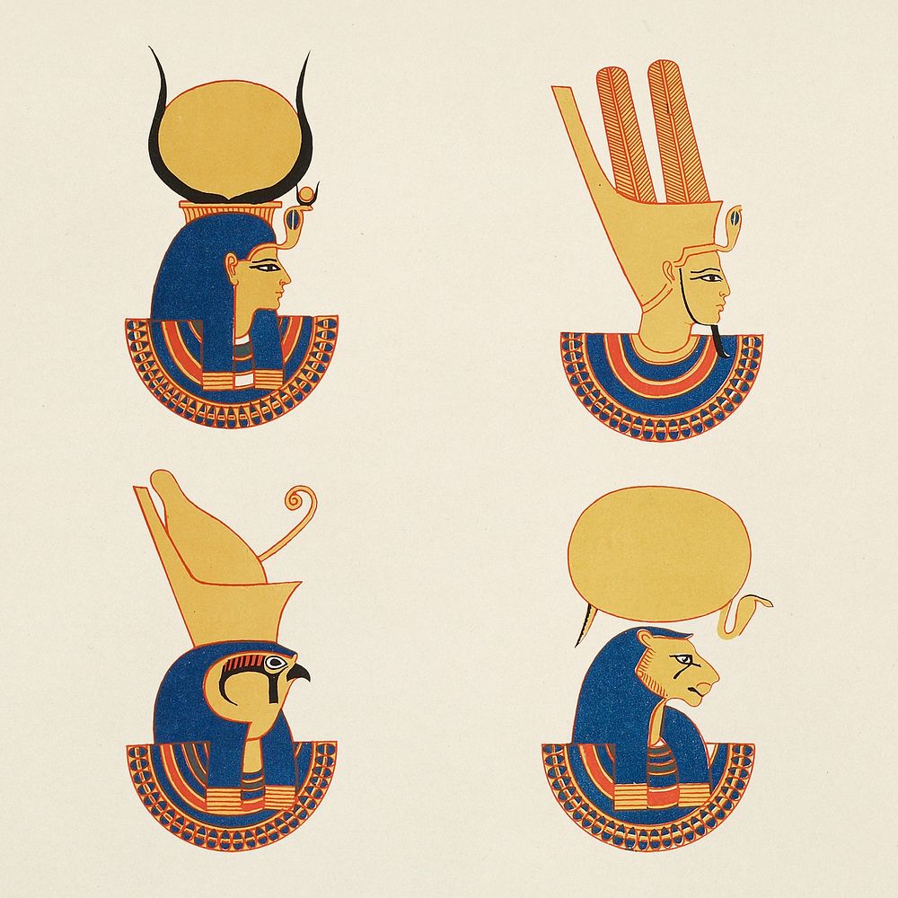 Ancient Egyptian gods and goddesses psd element illustration