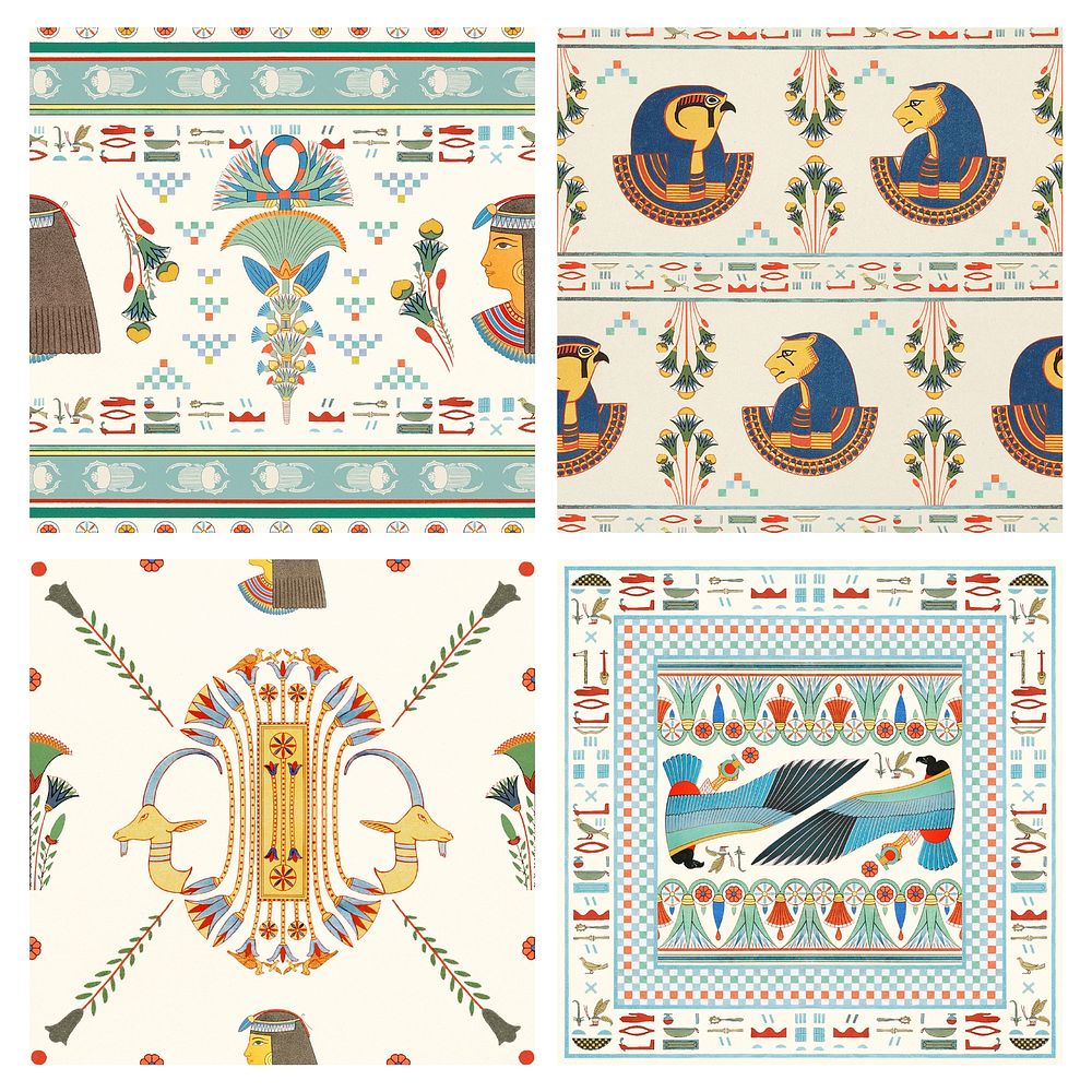 Egyptian ornamental psd seamless pattern background set