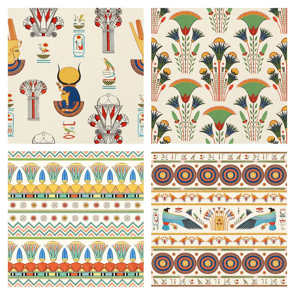 Egyptian ornamental seamless pattern psd background  set