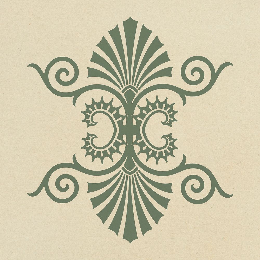 Ancient green Greek ornamental psd element illustration