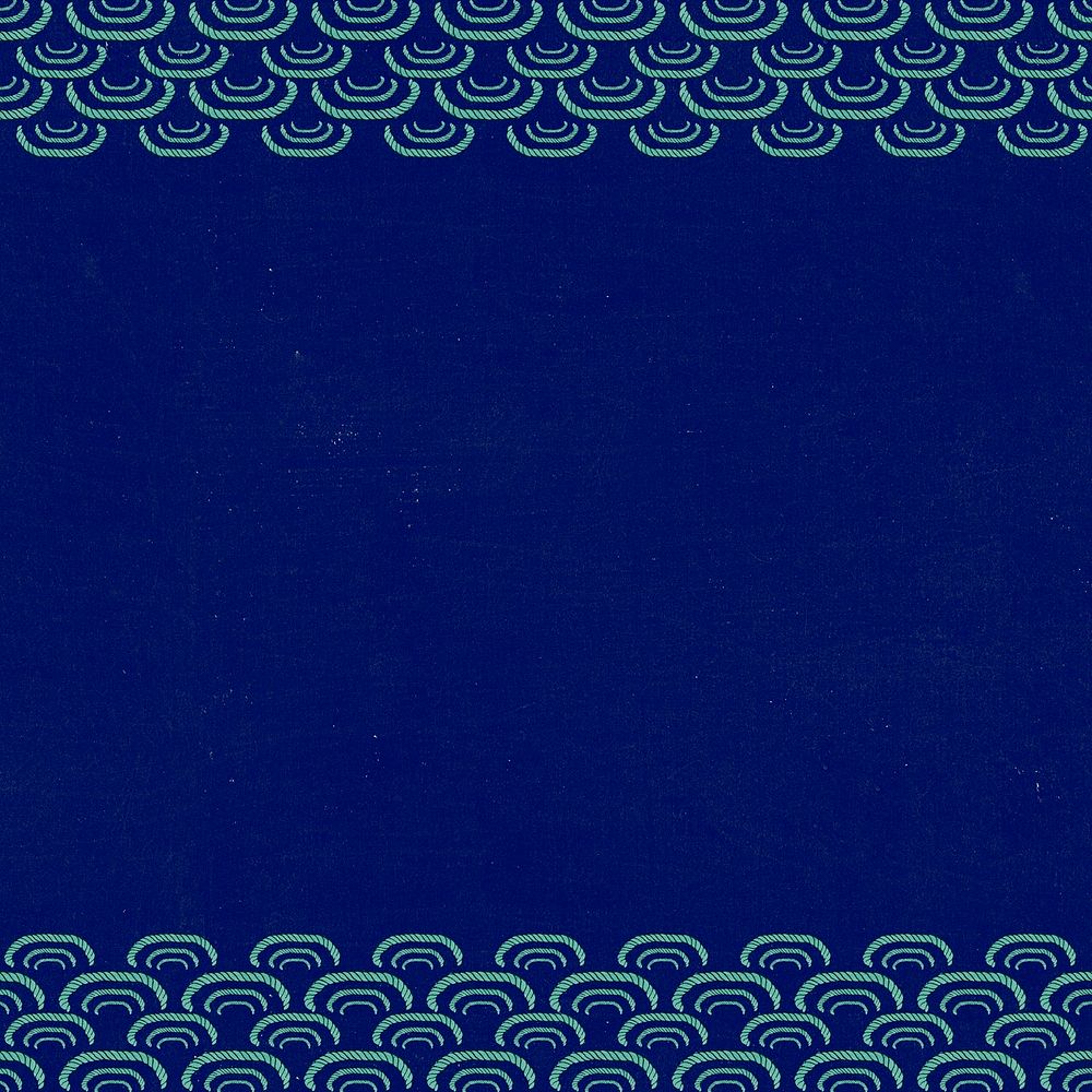 Dark blue Japanese wave pattern border, remix of artwork by Watanabe Seitei