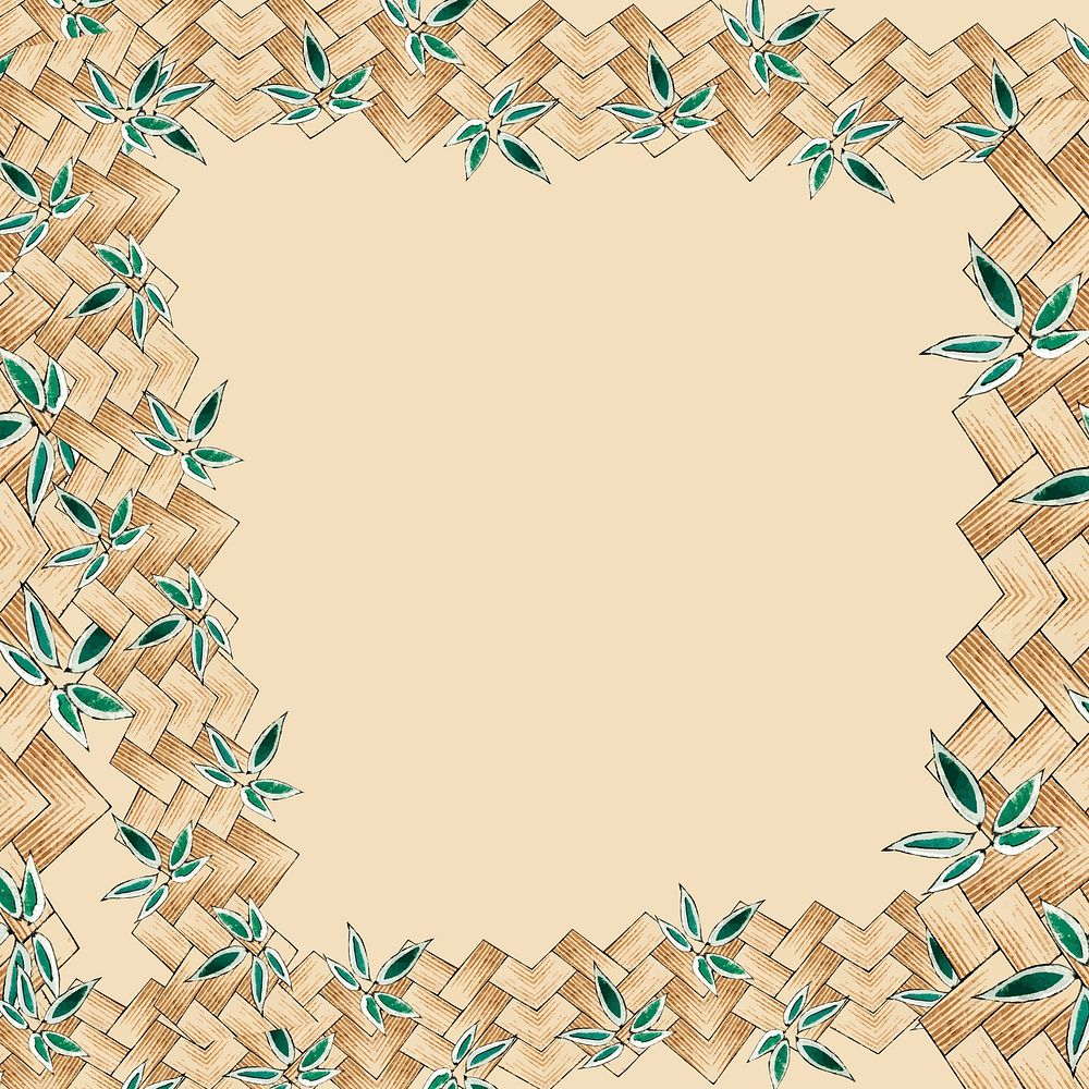 Japanese bamboo weave pattern frame, remix of artwork by Watanabe Seitei
