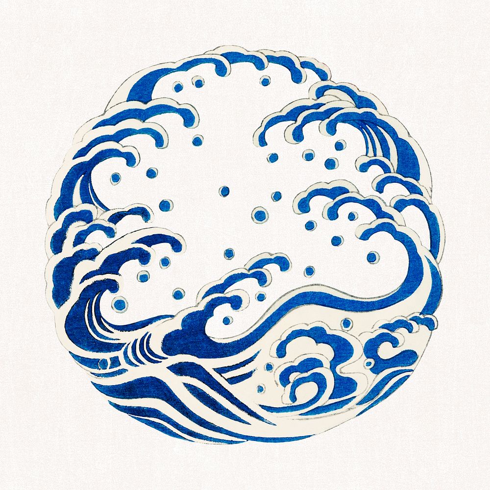 Japanese round wave ornamental element, remix of artwork by Watanabe Seitei