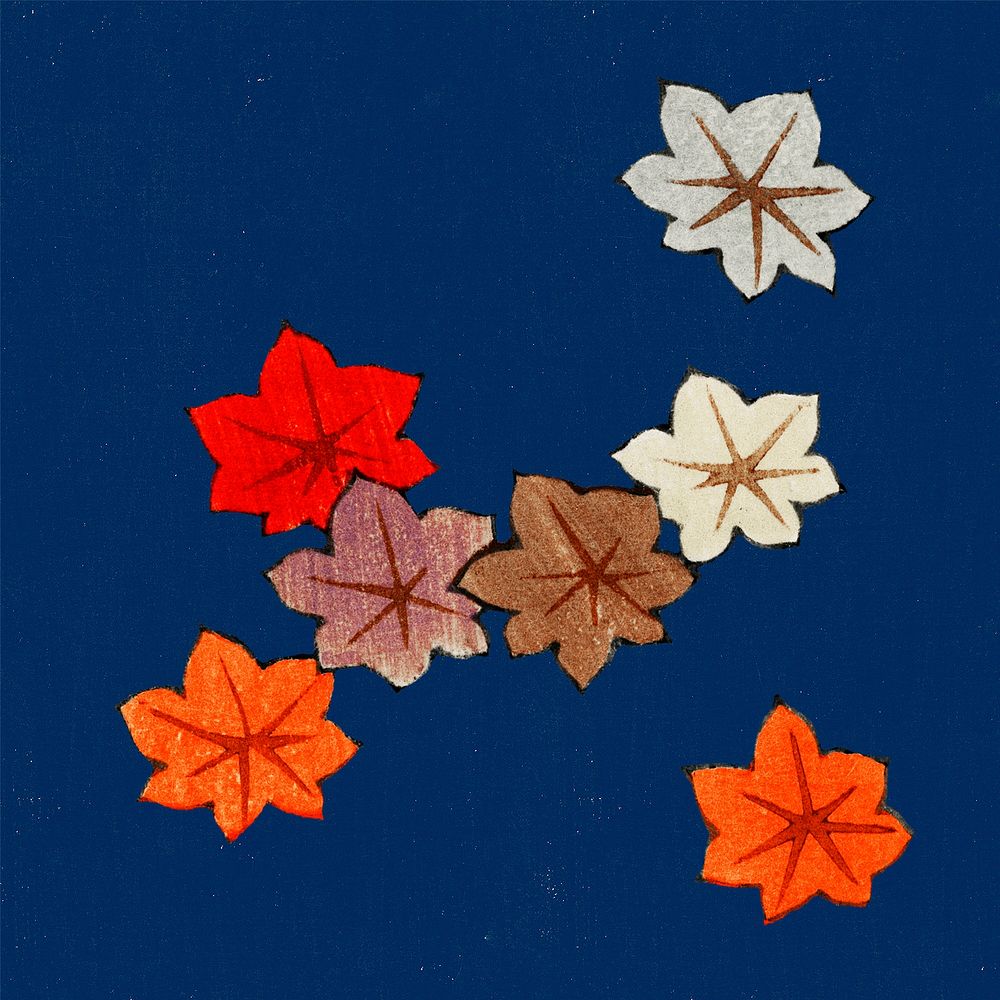 Traditional Japanese maple leaves psd ornamental element, remix of artwork by Watanabe Seitei