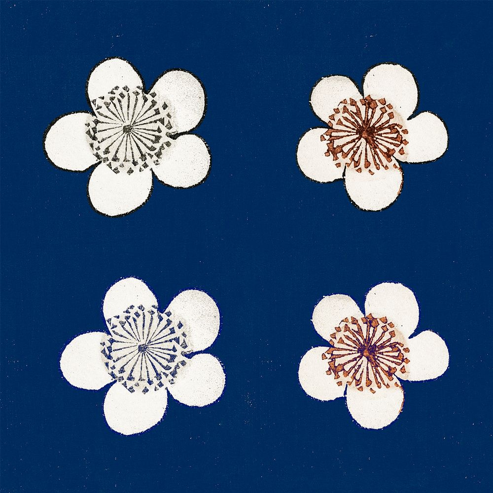 Japanese plum blossom ornamental element set, remix of artwork by Watanabe Seitei