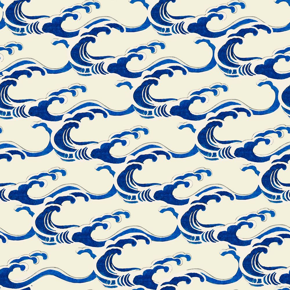 Traditional Japanese wave pattern vector, remix of artwork by Watanabe Seitei