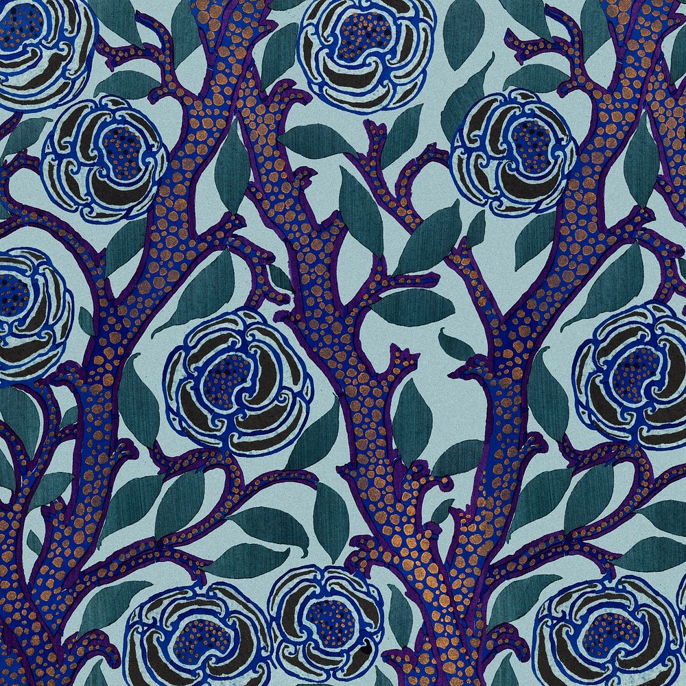 Botanical pattern, seamless Art Nouveau background in oriental style psd