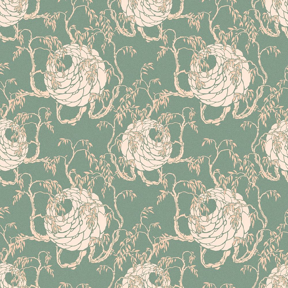 Pastel botanical pattern, seamless Art Nouveau background in oriental style psd