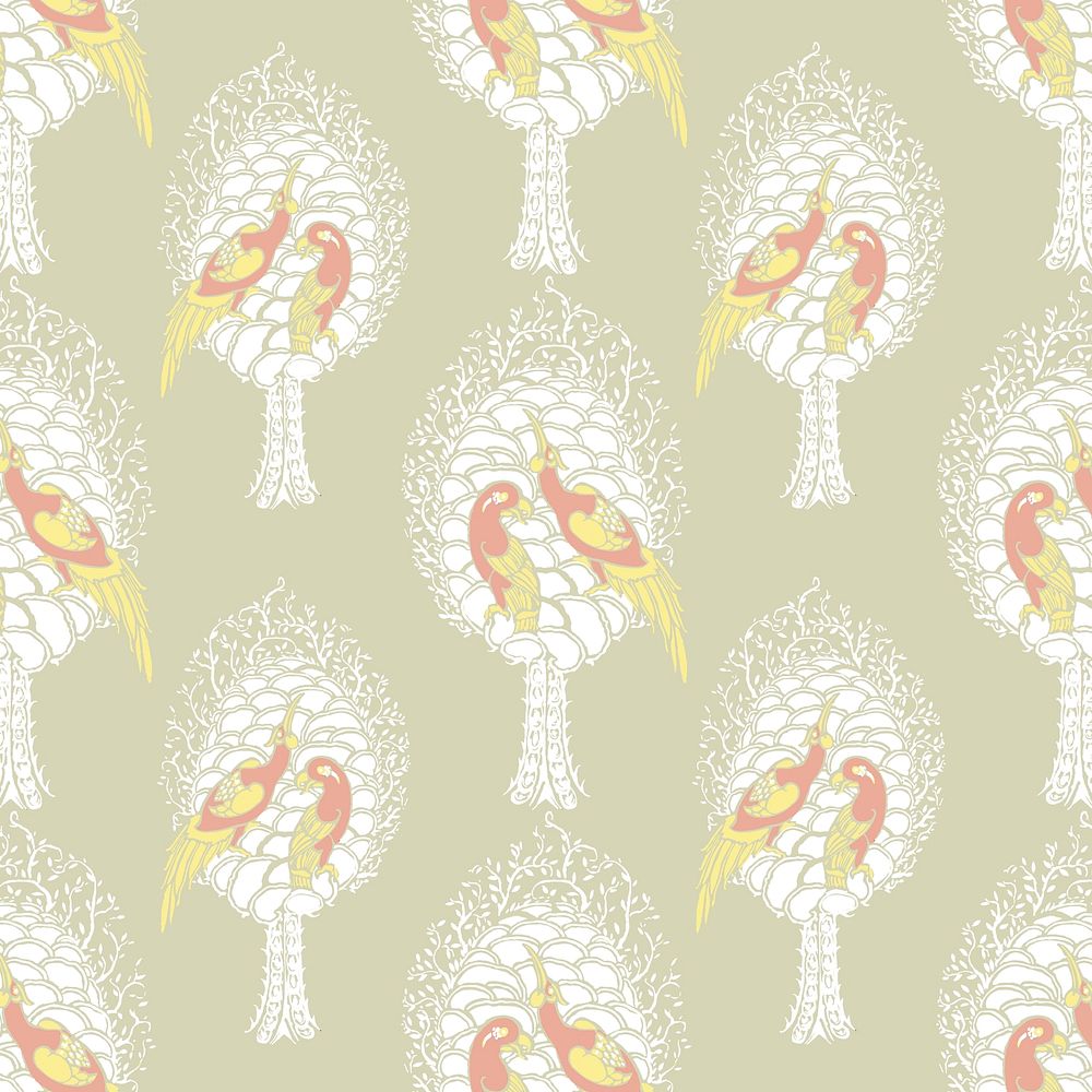Pastel bird pattern, aesthetic Art Nouveau peacock and parrot background in oriental style vector