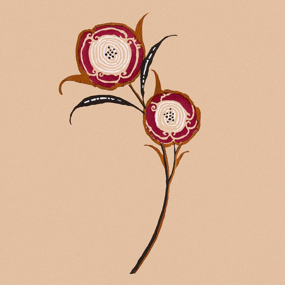 Flower collage element illustration sticker in stencil print style psd