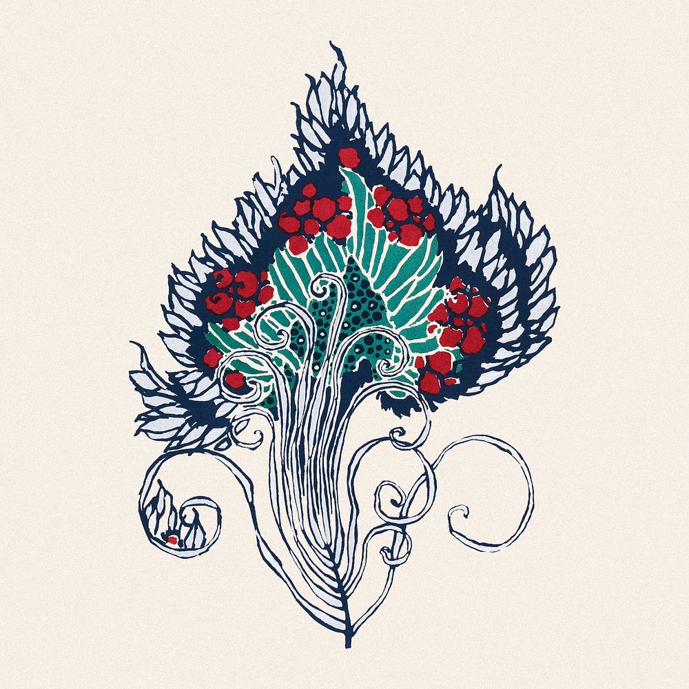 Flower collage element illustration sticker in stencil print style psd
