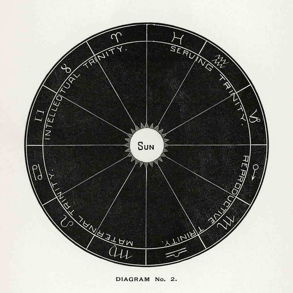 Diagram no.2 print in high resolution. Digitally enhanced from our own edition of Solar Biology by Hiram Erastus Butler…