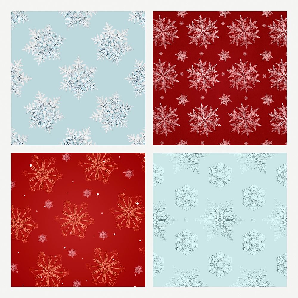 Snowflake Christmas psd pattern background set, remix of photography by Wilson Bentley