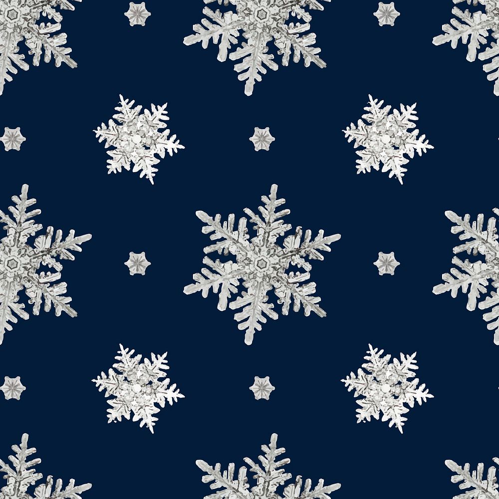 Blue Christmas snowflake seamless pattern background, remix of photography by Wilson Bentley