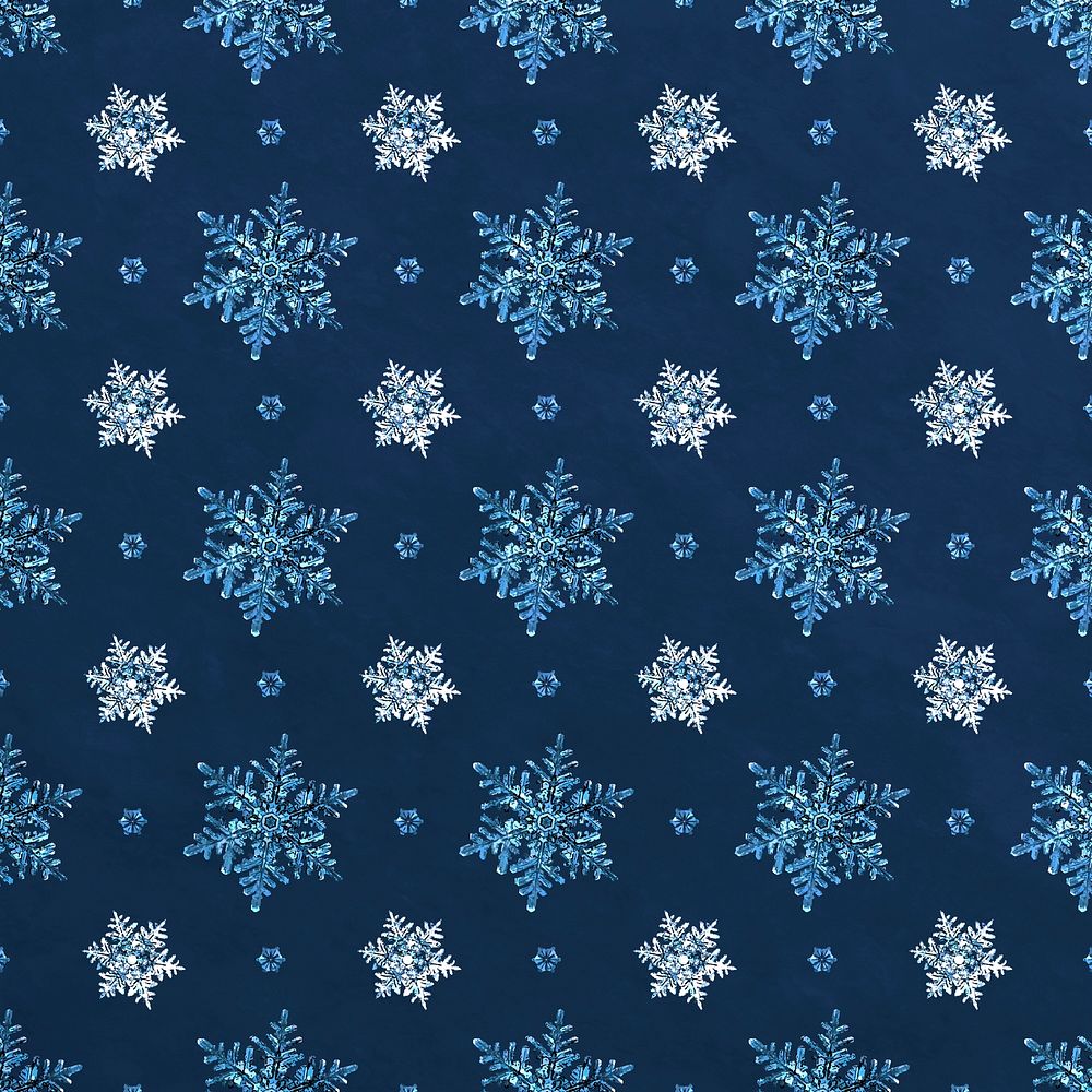 Blue winter snowflake seamless pattern background, remix of photography by Wilson Bentley