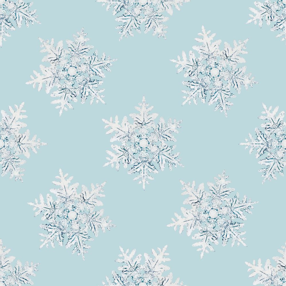Season's greetings snowflake seamless pattern background, remix of photography by Wilson Bentley