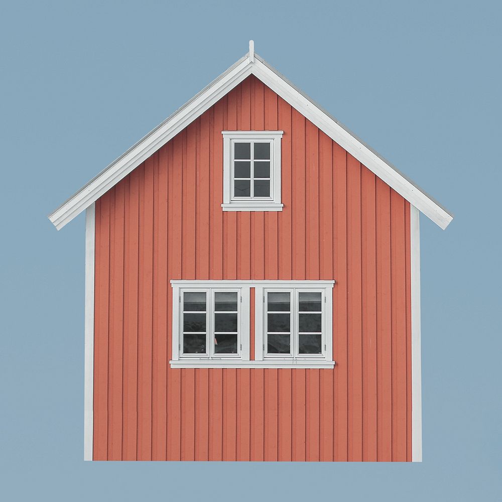 Salmon pink Nordic cabin illustration