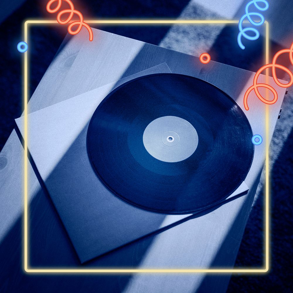 Gold frame on vinyl mockup with blue color effect