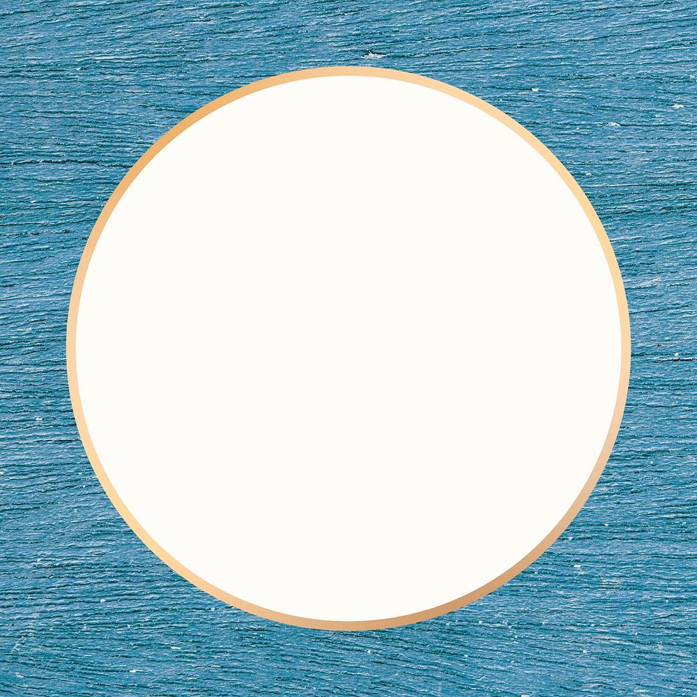 Gold circle frame blue wood texture