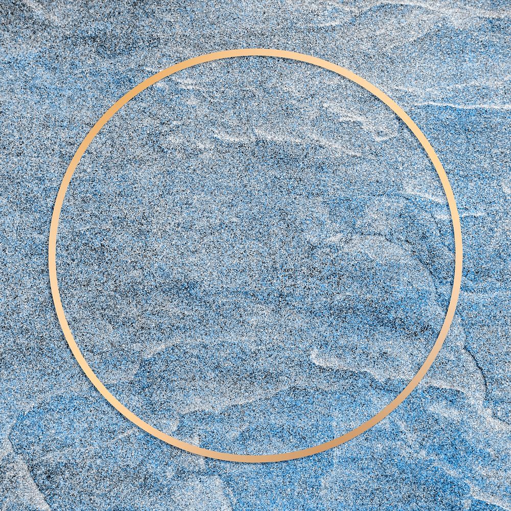Golden round frame psd on a blue background
