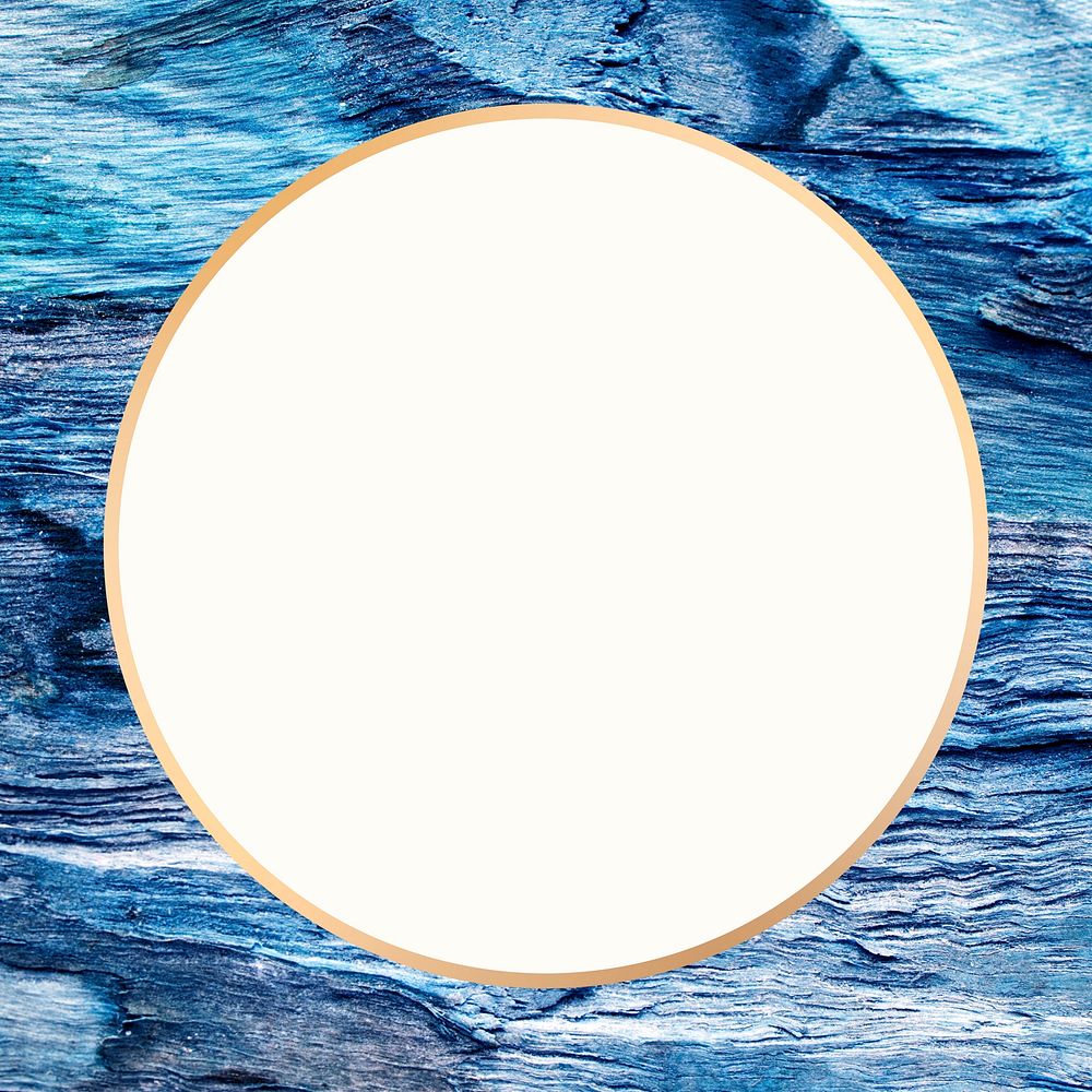 Gold circle frame psd on a wooden background 