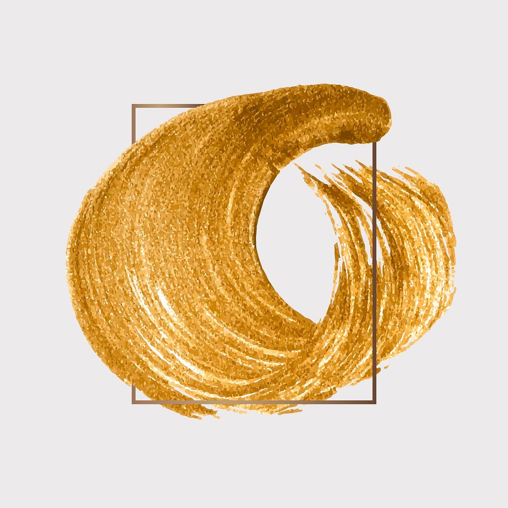 Golden shimmery brush stroke badge vector