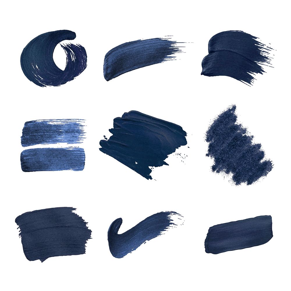 Set of navy blue brush strokes vector