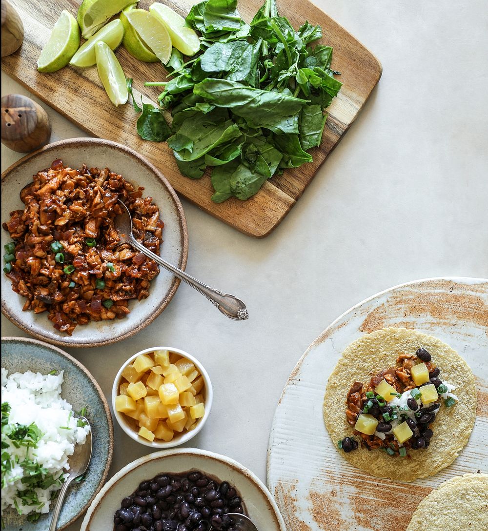 Homemade vegan taco ingredients on the table