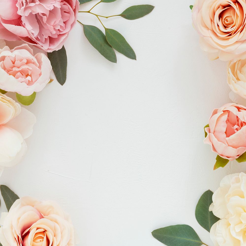 Pastel flowers on white background template