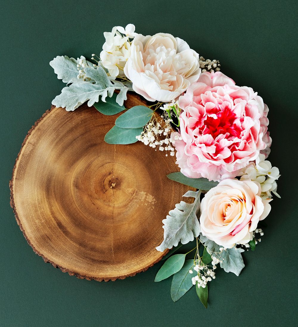 Pastel flower bouquet on green background