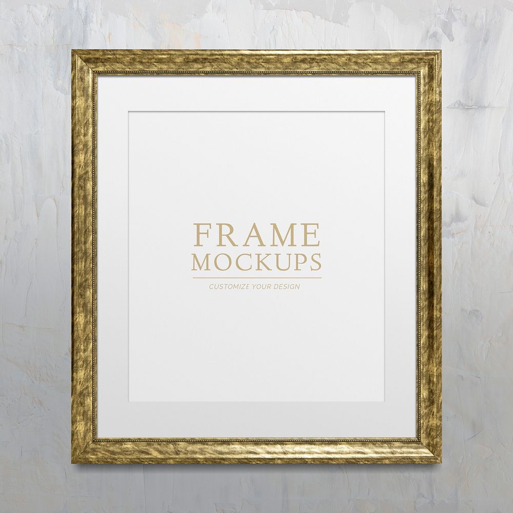 Vintage rectangle gold picture frame mockup illustration