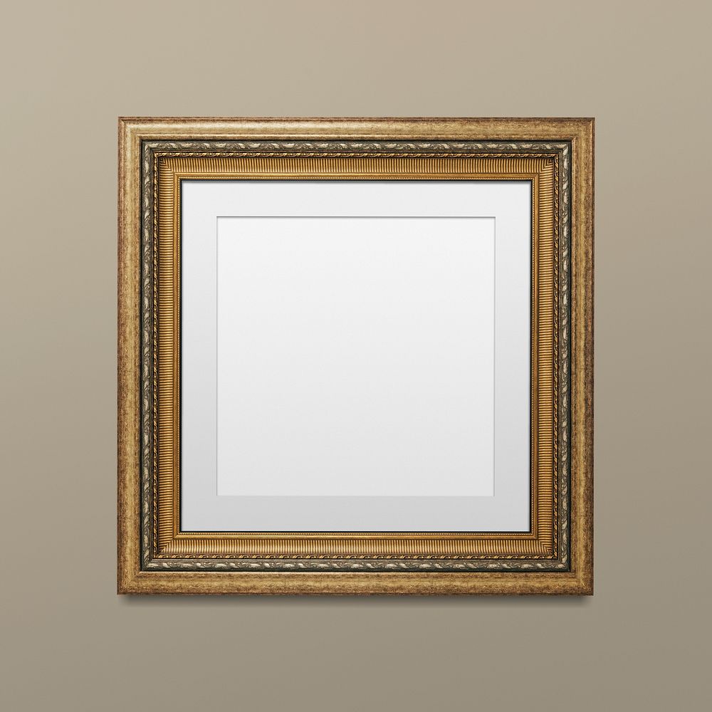 Vintage rectangle gold picture frame mockup illustration