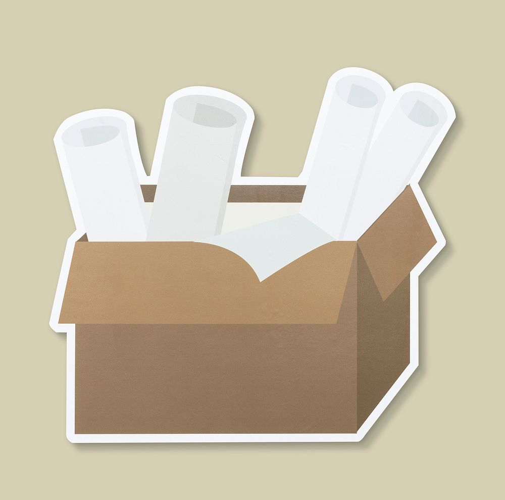 Paper rolls in a box icon on isolated
