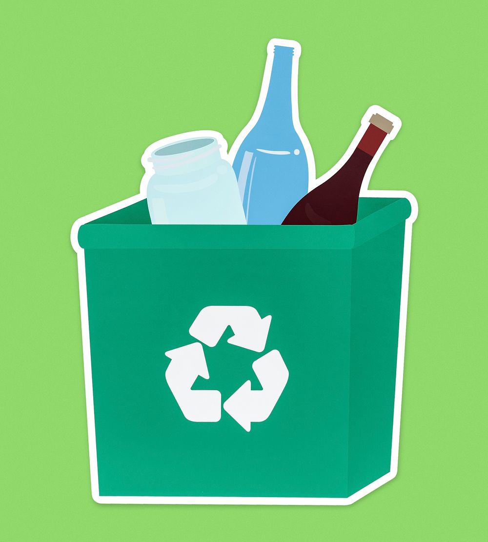 Glass in a green recycling bin