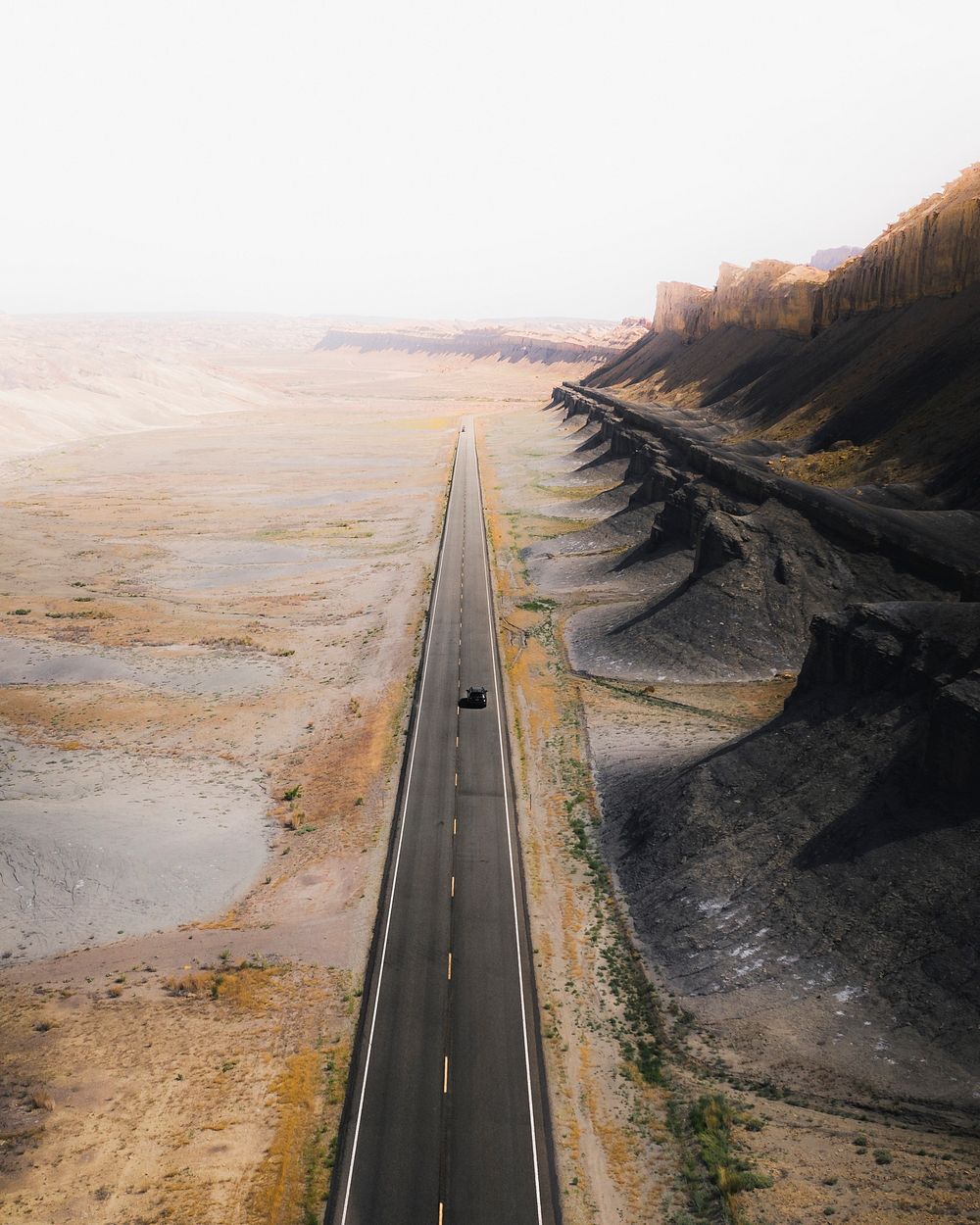 Drone shot of a desert road