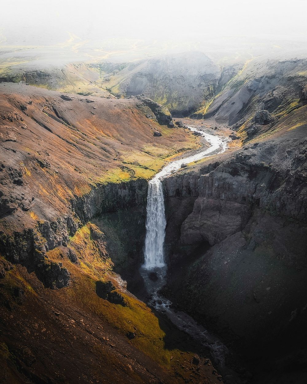 View of a waterfall in Highlands, Iceland