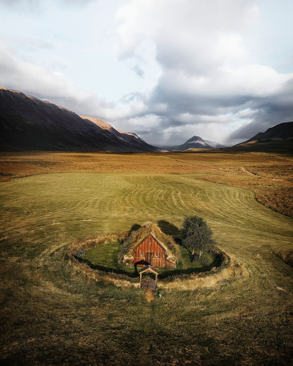 Drone view of Church Grafarkirkja, Iceland
